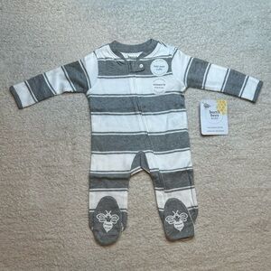 Burt's Bees Gray and White Striped Footie